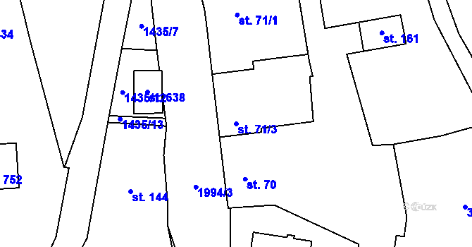 Parcela st. 71/3 v KÚ Louky nad Dřevnicí, Katastrální mapa