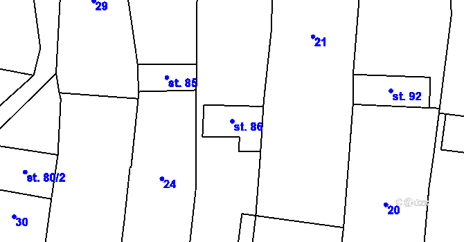 Parcela st. 86 v KÚ Louky nad Dřevnicí, Katastrální mapa