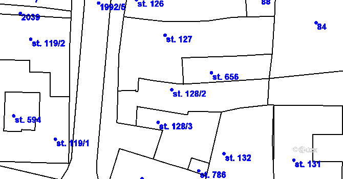 Parcela st. 128/2 v KÚ Louky nad Dřevnicí, Katastrální mapa