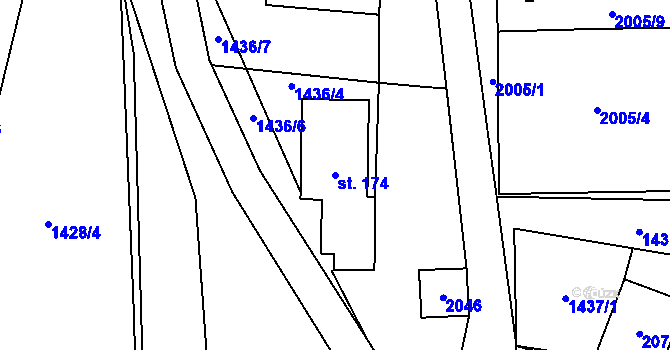 Parcela st. 174 v KÚ Louky nad Dřevnicí, Katastrální mapa