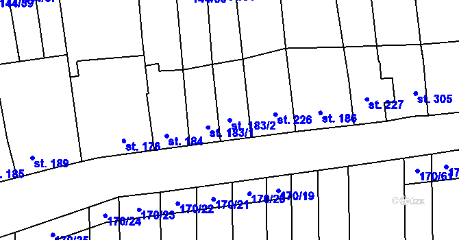 Parcela st. 183/2 v KÚ Louky nad Dřevnicí, Katastrální mapa