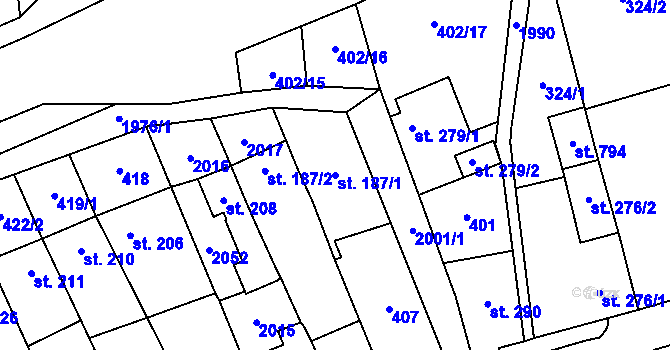 Parcela st. 187/1 v KÚ Louky nad Dřevnicí, Katastrální mapa