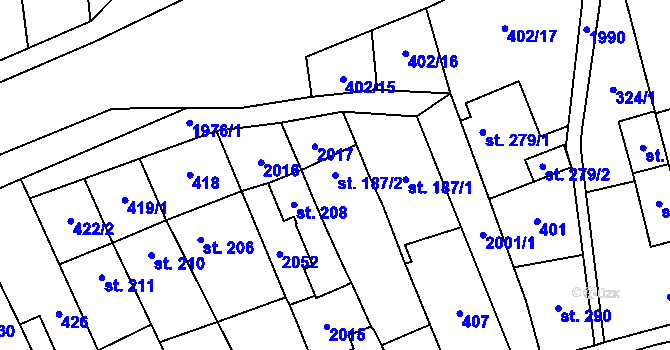 Parcela st. 187/2 v KÚ Louky nad Dřevnicí, Katastrální mapa