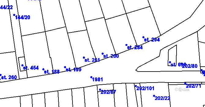 Parcela st. 200 v KÚ Louky nad Dřevnicí, Katastrální mapa