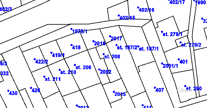 Parcela st. 208 v KÚ Louky nad Dřevnicí, Katastrální mapa