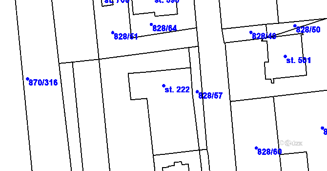 Parcela st. 222 v KÚ Louky nad Dřevnicí, Katastrální mapa