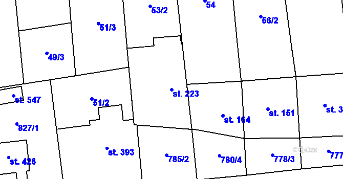 Parcela st. 223 v KÚ Louky nad Dřevnicí, Katastrální mapa