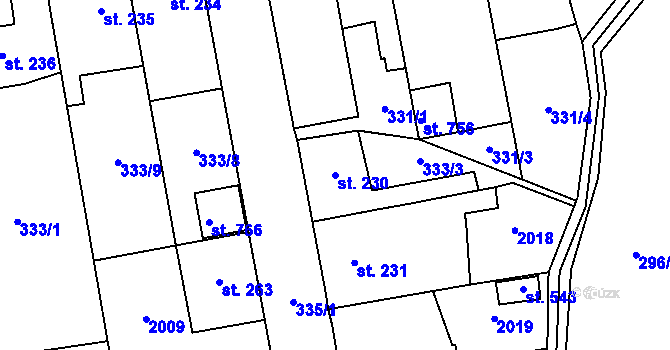 Parcela st. 230 v KÚ Louky nad Dřevnicí, Katastrální mapa