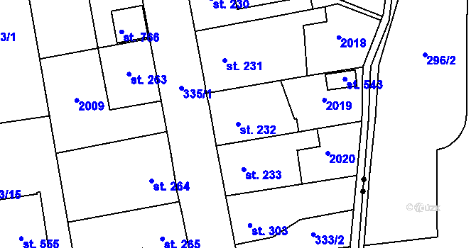 Parcela st. 232 v KÚ Louky nad Dřevnicí, Katastrální mapa