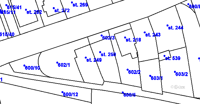 Parcela st. 250 v KÚ Louky nad Dřevnicí, Katastrální mapa