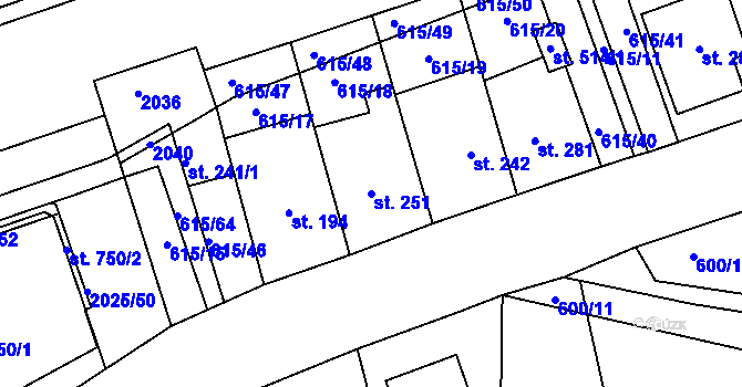 Parcela st. 251 v KÚ Louky nad Dřevnicí, Katastrální mapa