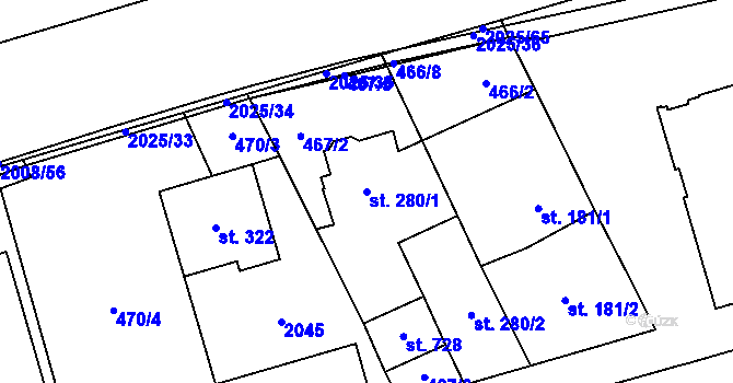 Parcela st. 280/1 v KÚ Louky nad Dřevnicí, Katastrální mapa