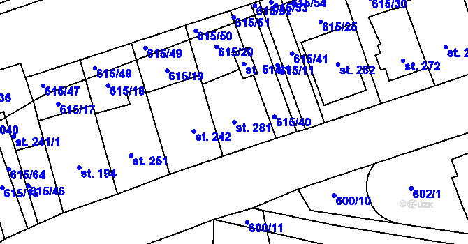 Parcela st. 281 v KÚ Louky nad Dřevnicí, Katastrální mapa