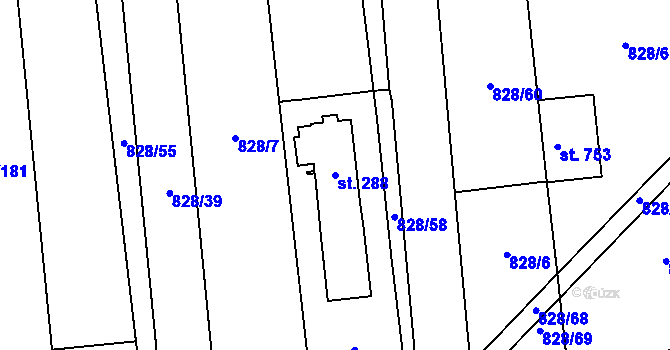 Parcela st. 288 v KÚ Louky nad Dřevnicí, Katastrální mapa