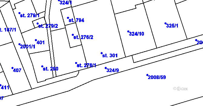 Parcela st. 301 v KÚ Louky nad Dřevnicí, Katastrální mapa