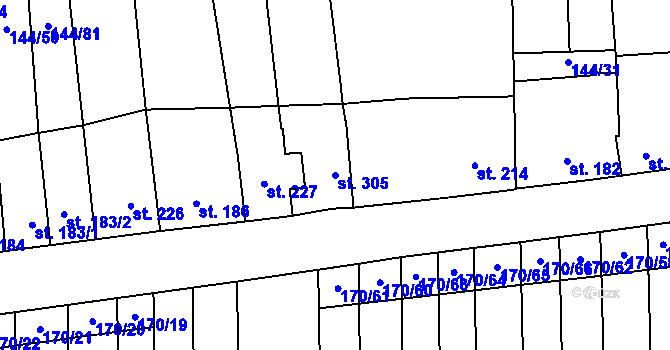 Parcela st. 305 v KÚ Louky nad Dřevnicí, Katastrální mapa