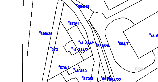 Parcela st. 314/1 v KÚ Louky nad Dřevnicí, Katastrální mapa
