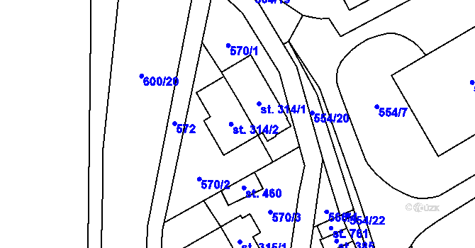 Parcela st. 314/2 v KÚ Louky nad Dřevnicí, Katastrální mapa