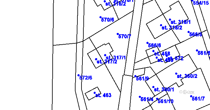 Parcela st. 317/1 v KÚ Louky nad Dřevnicí, Katastrální mapa