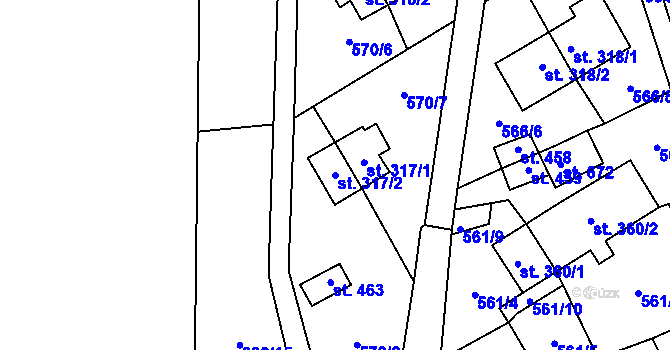 Parcela st. 317/2 v KÚ Louky nad Dřevnicí, Katastrální mapa