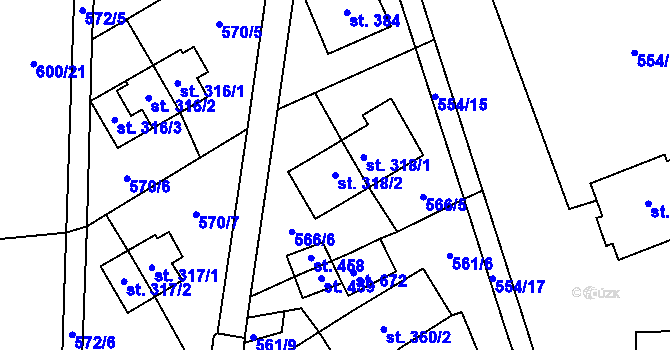 Parcela st. 318/2 v KÚ Louky nad Dřevnicí, Katastrální mapa