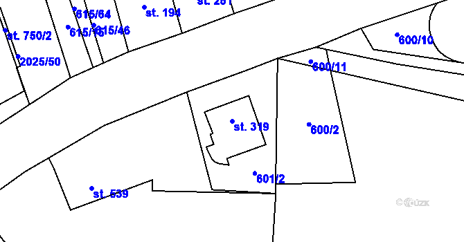 Parcela st. 319 v KÚ Louky nad Dřevnicí, Katastrální mapa