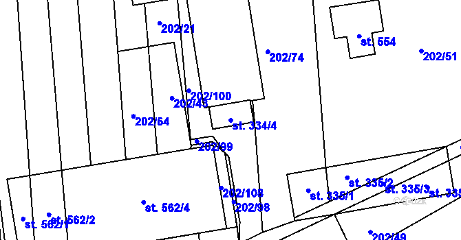 Parcela st. 334/4 v KÚ Louky nad Dřevnicí, Katastrální mapa