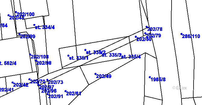Parcela st. 335/3 v KÚ Louky nad Dřevnicí, Katastrální mapa