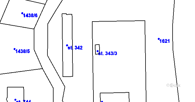 Parcela st. 343/3 v KÚ Louky nad Dřevnicí, Katastrální mapa
