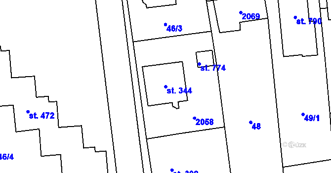 Parcela st. 344 v KÚ Louky nad Dřevnicí, Katastrální mapa