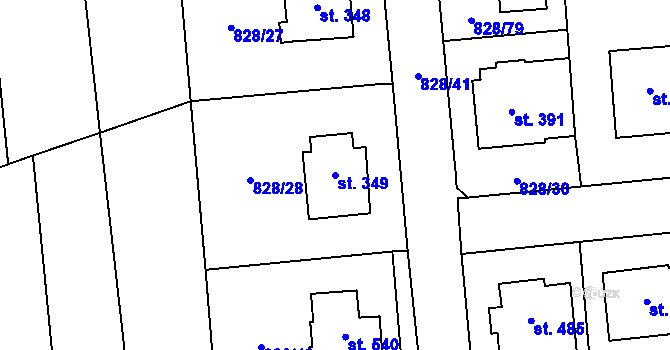 Parcela st. 349 v KÚ Louky nad Dřevnicí, Katastrální mapa