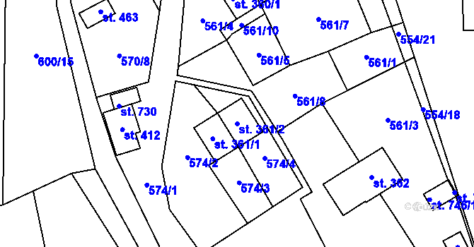 Parcela st. 361/2 v KÚ Louky nad Dřevnicí, Katastrální mapa
