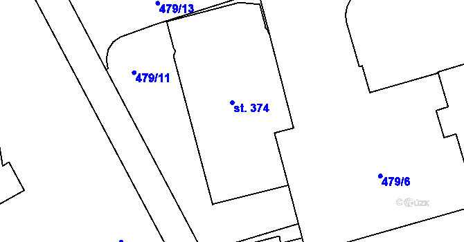 Parcela st. 374 v KÚ Louky nad Dřevnicí, Katastrální mapa