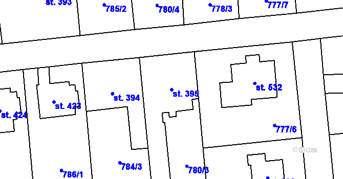 Parcela st. 395 v KÚ Louky nad Dřevnicí, Katastrální mapa