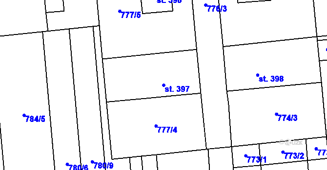 Parcela st. 397 v KÚ Louky nad Dřevnicí, Katastrální mapa