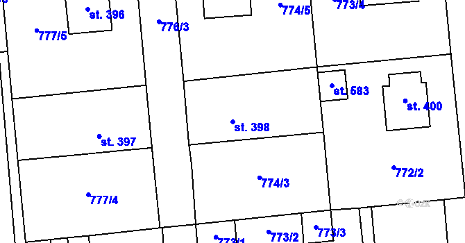 Parcela st. 398 v KÚ Louky nad Dřevnicí, Katastrální mapa