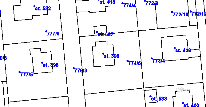 Parcela st. 399 v KÚ Louky nad Dřevnicí, Katastrální mapa