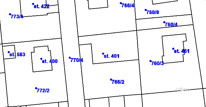 Parcela st. 401 v KÚ Louky nad Dřevnicí, Katastrální mapa