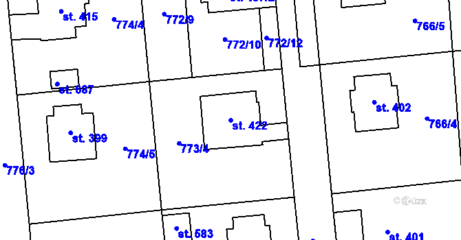 Parcela st. 422 v KÚ Louky nad Dřevnicí, Katastrální mapa