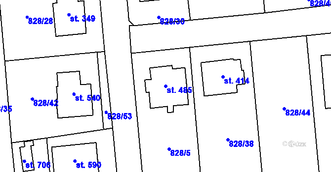 Parcela st. 485 v KÚ Louky nad Dřevnicí, Katastrální mapa