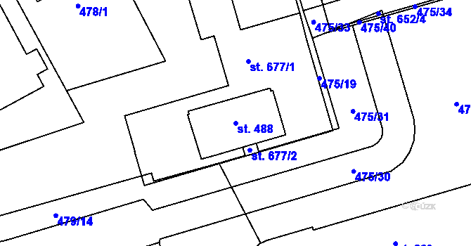 Parcela st. 488 v KÚ Louky nad Dřevnicí, Katastrální mapa
