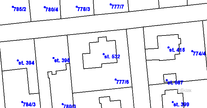 Parcela st. 532 v KÚ Louky nad Dřevnicí, Katastrální mapa