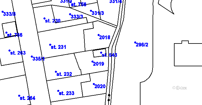 Parcela st. 543 v KÚ Louky nad Dřevnicí, Katastrální mapa