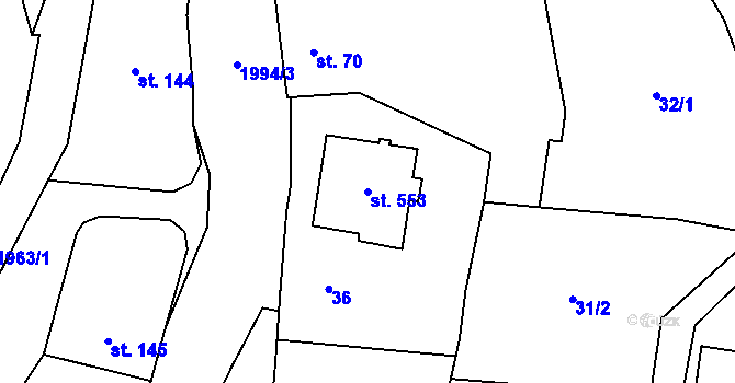 Parcela st. 553 v KÚ Louky nad Dřevnicí, Katastrální mapa