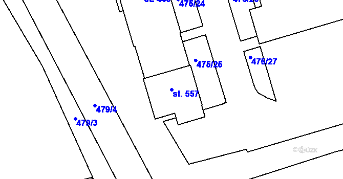 Parcela st. 557 v KÚ Louky nad Dřevnicí, Katastrální mapa