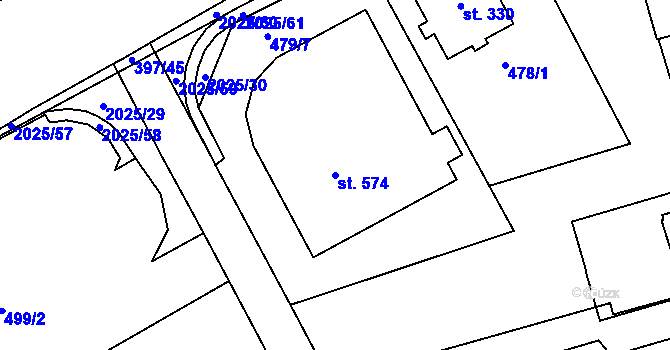 Parcela st. 574 v KÚ Louky nad Dřevnicí, Katastrální mapa