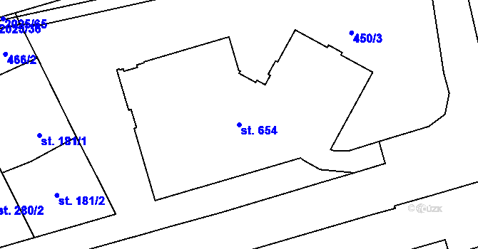 Parcela st. 654 v KÚ Louky nad Dřevnicí, Katastrální mapa