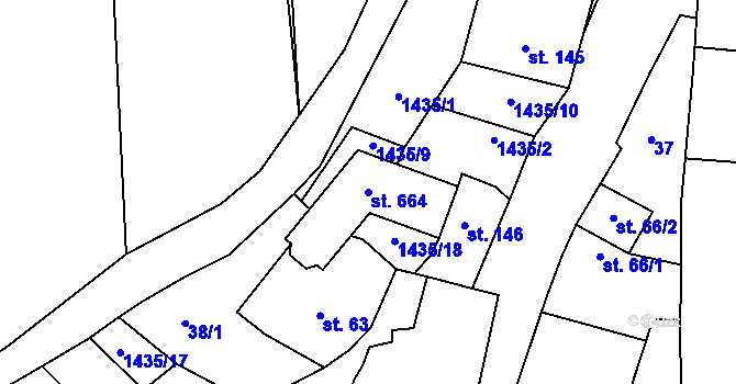 Parcela st. 664 v KÚ Louky nad Dřevnicí, Katastrální mapa