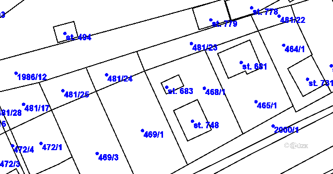 Parcela st. 683 v KÚ Louky nad Dřevnicí, Katastrální mapa