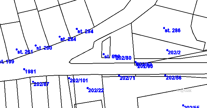 Parcela st. 698 v KÚ Louky nad Dřevnicí, Katastrální mapa